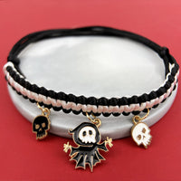 HKM-9658045 Halloween Themed Hand-Woven Pet Collar with Geometric Patterns and Skull Designs