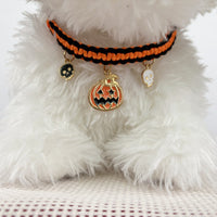 HKM-9658045 Halloween Themed Hand-Woven Pet Collar with Geometric Patterns and Skull Designs