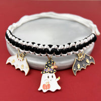 HKM-9658045 Halloween Themed Hand-Woven Pet Collar with Geometric Patterns and Skull Designs