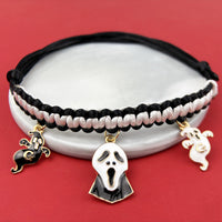 HKM-9658045 Halloween Themed Hand-Woven Pet Collar with Geometric Patterns and Skull Designs
