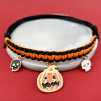 HKM-9658045 Halloween Themed Hand-Woven Pet Collar with Geometric Patterns and Skull Designs