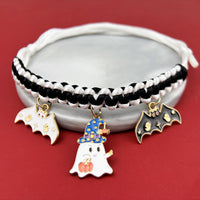HKM-9658045 Halloween Themed Hand-Woven Pet Collar with Geometric Patterns and Skull Designs