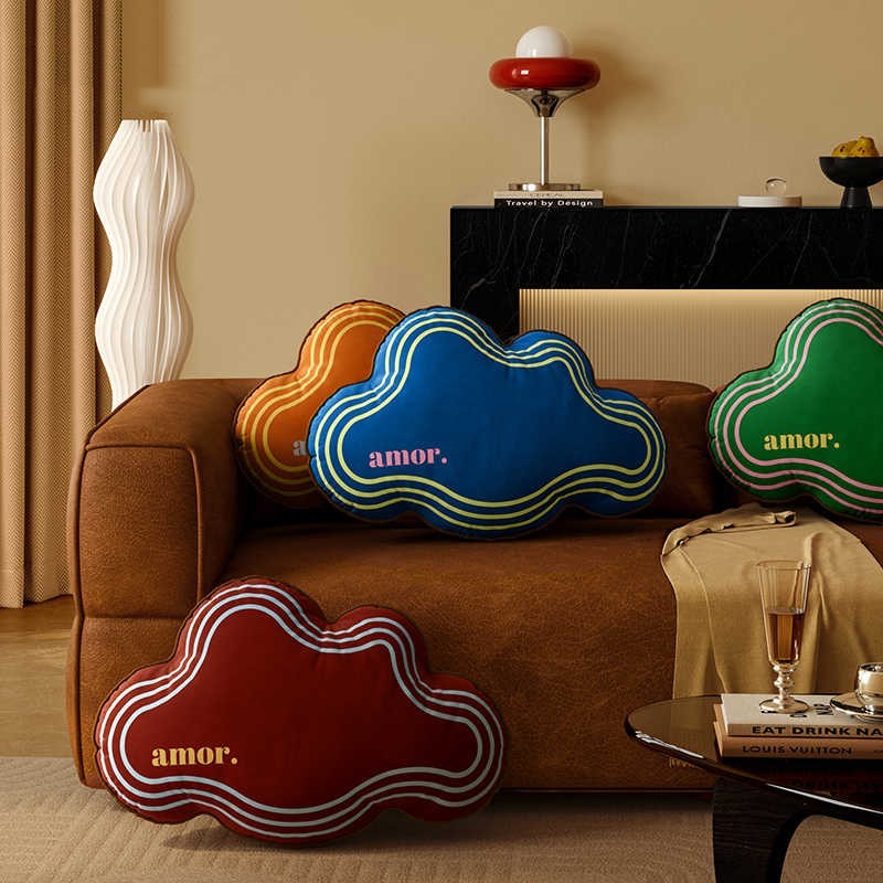 HKM-965843 Cloud Shaped Pillow in Plush Fabric - Simple Modern Design, 40x60cm, Multiple Colors