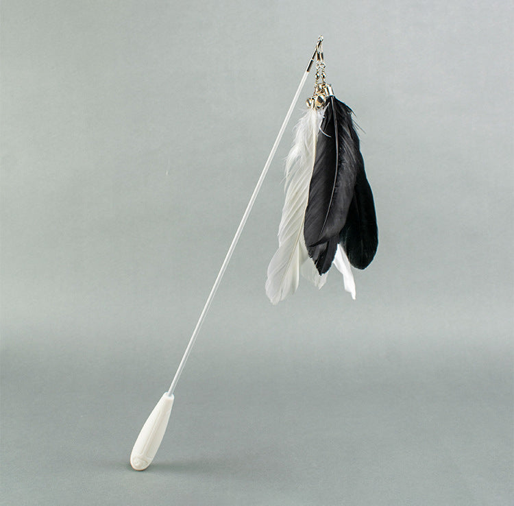 HKM-9659325 Telescopic Cat Toy with Removable Feather Bell, Adjustable 48-80cm Fiber Rod