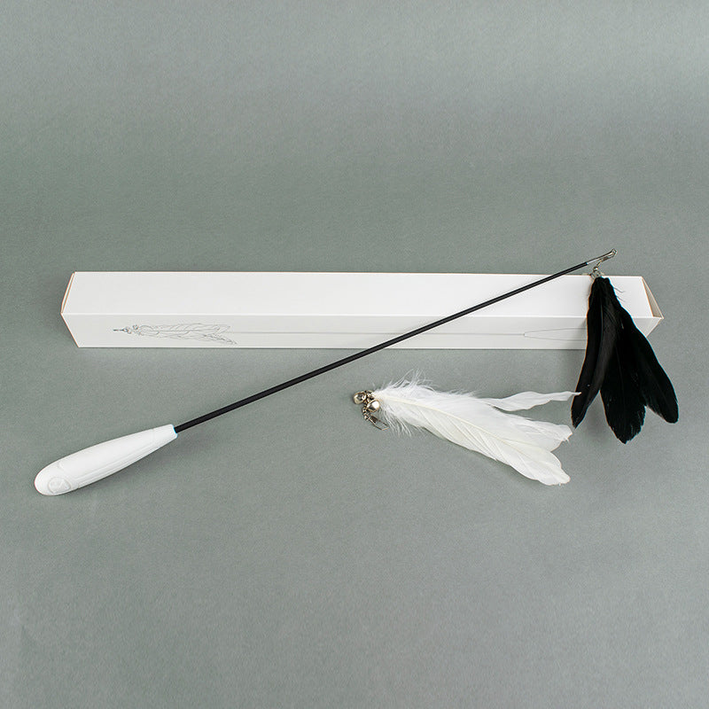 HKM-9659325 Telescopic Cat Toy with Removable Feather Bell, Adjustable 48-80cm Fiber Rod
