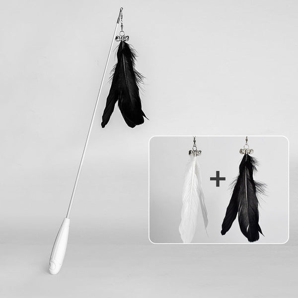 HKM-9659325 Telescopic Cat Toy with Removable Feather Bell, Adjustable 48-80cm Fiber Rod