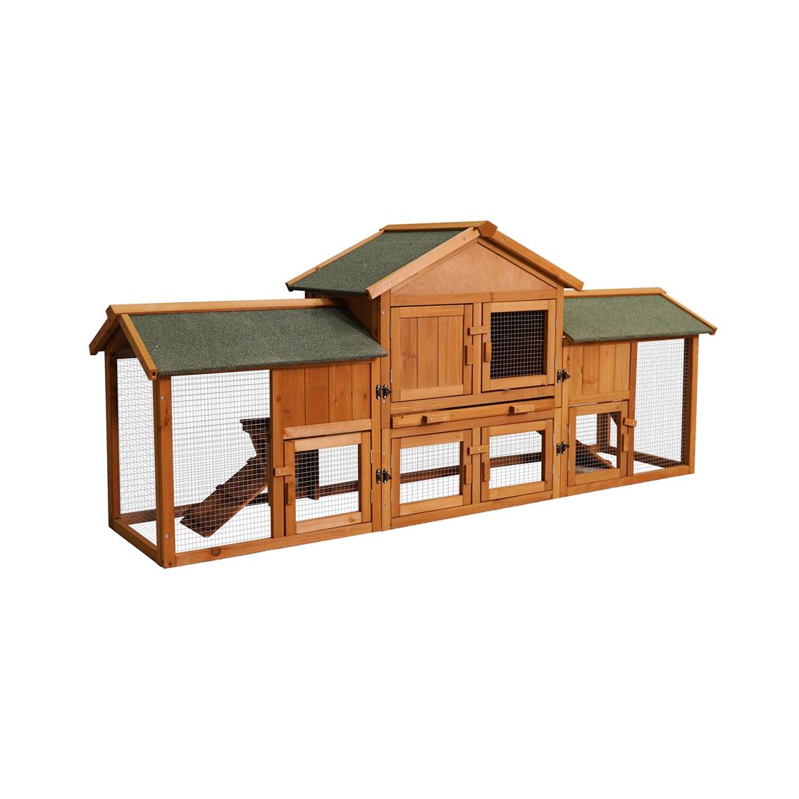 HKM-9659709 Extra Large Bunny Cage with 2 Detachable Runs for Small Animals, Spacious Habitat for Guinea Pigs and Rabbits