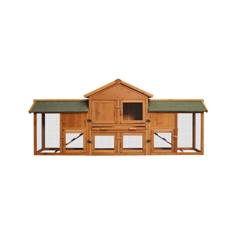 HKM-9659709 Extra Large Bunny Cage with 2 Detachable Runs for Small Animals, Spacious Habitat for Guinea Pigs and Rabbits