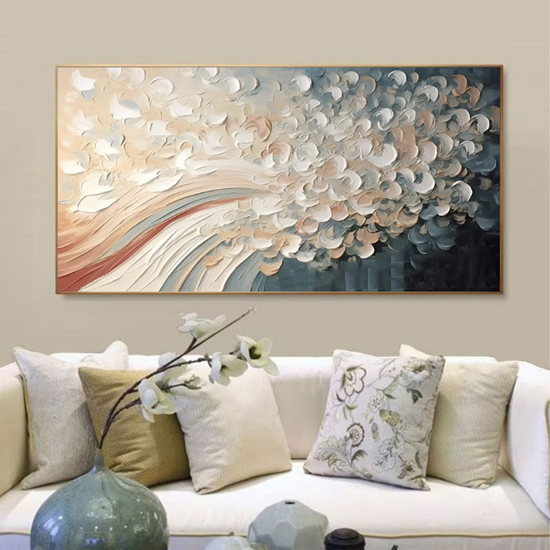 HKM-965971 Hand-Painted White Cherry Blossom Tree Oil Painting on Canvas for Modern Home Decor