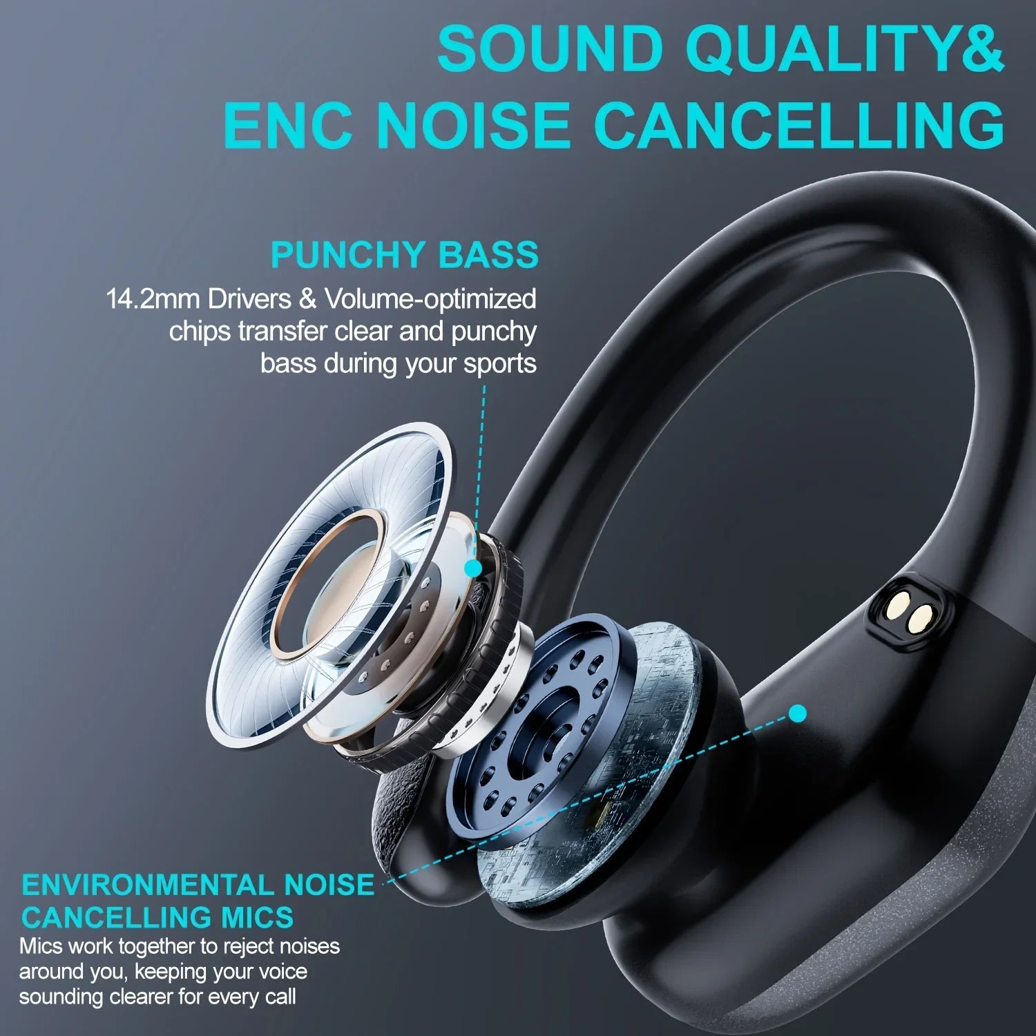 HKM-966035 Waterproof Wireless Earbuds for Sports and Gaming - Noise Canceling TWS Earphones with Secure Fit
