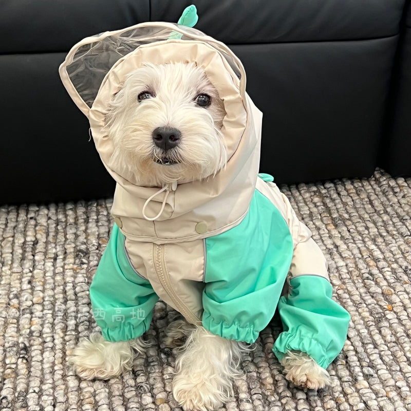HKM-9660605 Waterproof Khaki Pet Poncho for Schnauzers - Casual Cartoon Raincoat