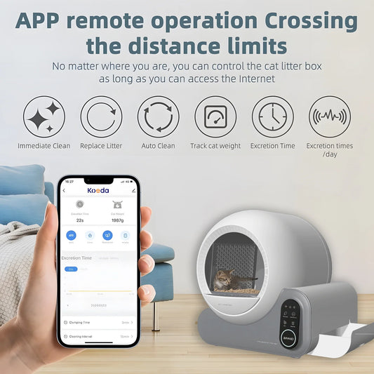 HKM-966163 Automatic Smart Cat Litter Box with APP Control and Gravity Sensor - 70L Capacity, Odor Control, Durable PP Material
