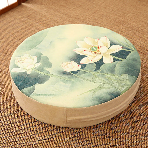 HKM-966163 Linen Cotton Chinese Futon Meditation Pad - 50cm Diameter, 5cm Thick, Hard Filler