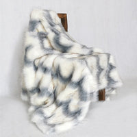 HKM-966355 Luxurious Geometric Pattern Blue Water Wave Faux Fur Blanket - Multiple Sizes Available