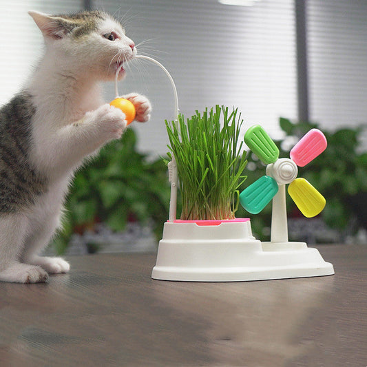 HKM-966483 Windmill Funny Cat Stick Toy Desktop Grass Box Pet Toys