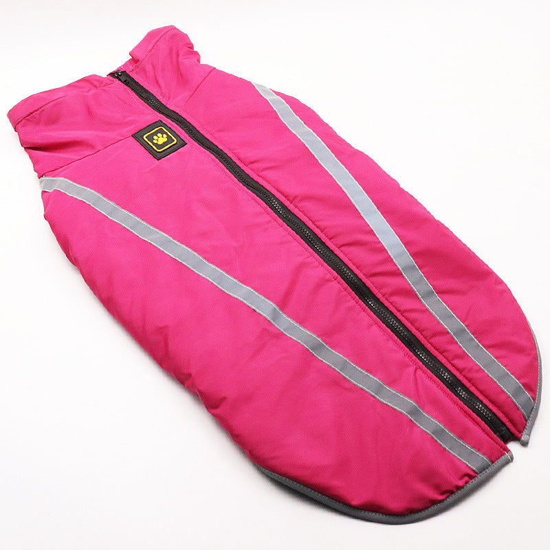 HKM-9666237 Warm Fleece-Lined Cold Weather Coat for Medium and Large Dogs in Red, Blue, Rose Red, and Yellow