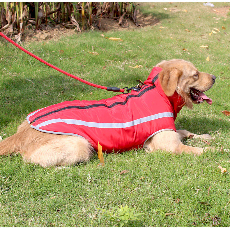 HKM-9666237 Warm Fleece-Lined Cold Weather Coat for Medium and Large Dogs in Red, Blue, Rose Red, and Yellow