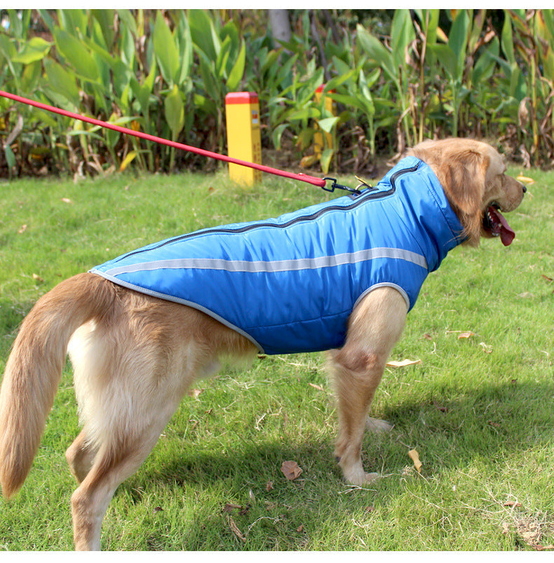 HKM-9666237 Warm Fleece-Lined Cold Weather Coat for Medium and Large Dogs in Red, Blue, Rose Red, and Yellow