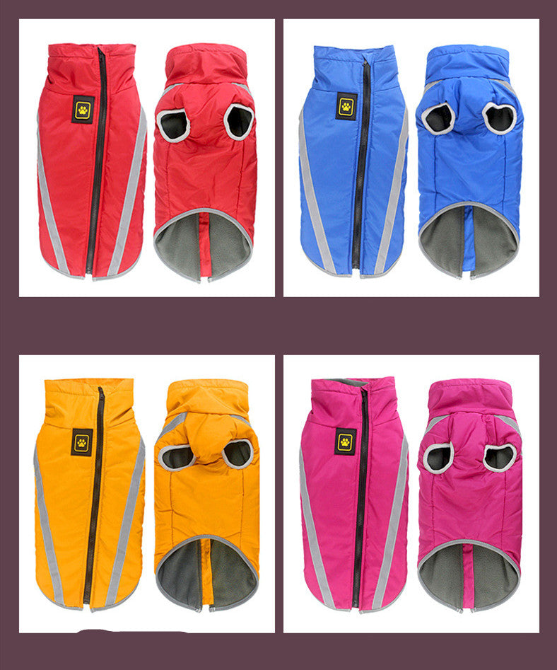 HKM-9666237 Warm Fleece-Lined Cold Weather Coat for Medium and Large Dogs in Red, Blue, Rose Red, and Yellow