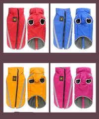 HKM-9666237 Warm Fleece-Lined Cold Weather Coat for Medium and Large Dogs in Red, Blue, Rose Red, and Yellow