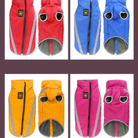 HKM-9666237 Warm Fleece-Lined Cold Weather Coat for Medium and Large Dogs in Red, Blue, Rose Red, and Yellow