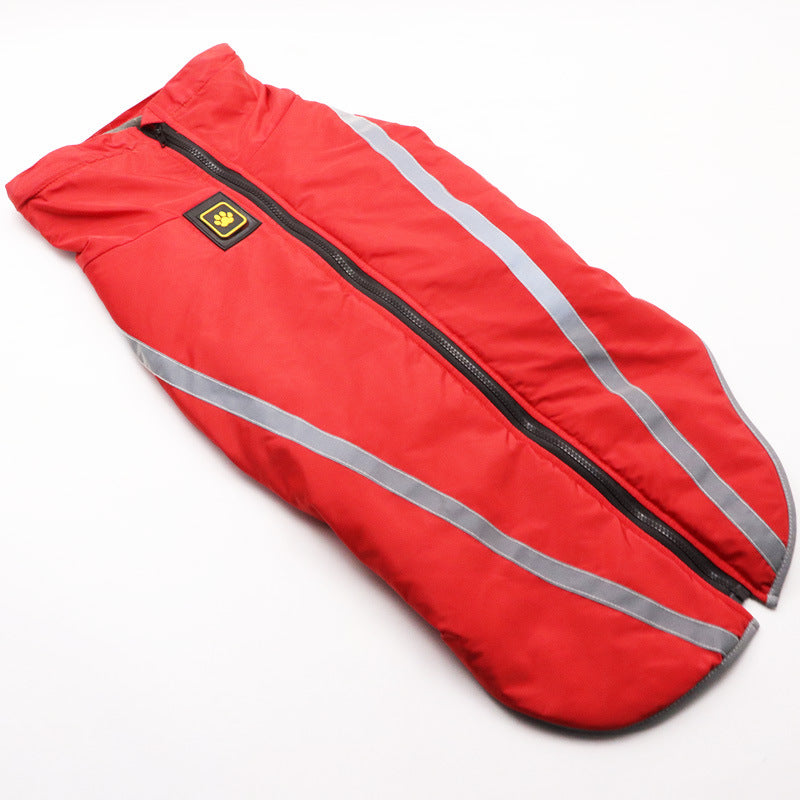 HKM-9666237 Warm Fleece-Lined Cold Weather Coat for Medium and Large Dogs in Red, Blue, Rose Red, and Yellow