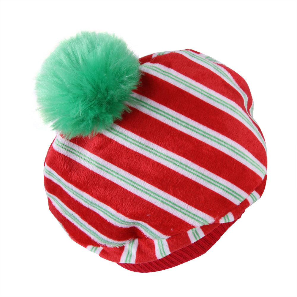 HKM-9666621 Striped Wool Cat Hat with Ears - Fun Headgear for Cats