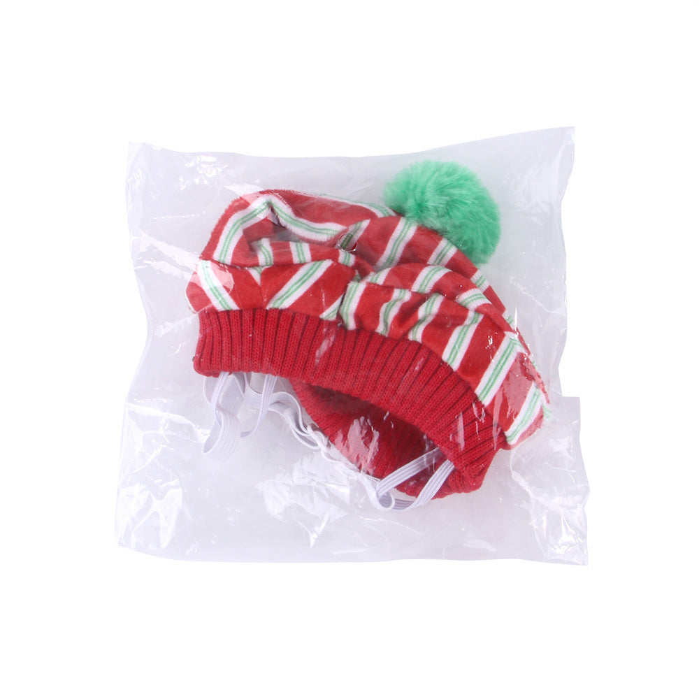 HKM-9666621 Striped Wool Cat Hat with Ears - Fun Headgear for Cats
