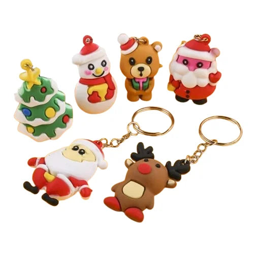 HKM-966867 3D Soft Rubber Cartoon Keychain for Christmas Gifts and Kindergarten Prizes