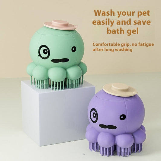 HKM-9669437 Silicone Pet Shower Brush with Massage Comb for Dogs - Green & Purple