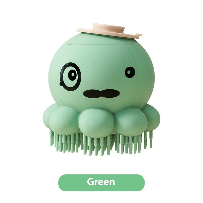HKM-9669437 Silicone Pet Shower Brush with Massage Comb for Dogs - Green & Purple