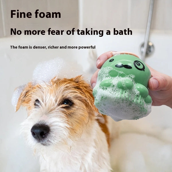 HKM-9669437 Silicone Pet Shower Brush with Massage Comb for Dogs - Green & Purple
