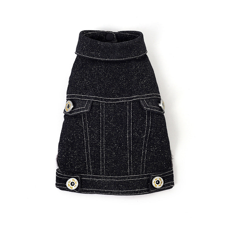 HKM-9669949 Pet Cowboy Vest in Blue, Black, and Purple - Punk Style Denim Waistcoat for Pets