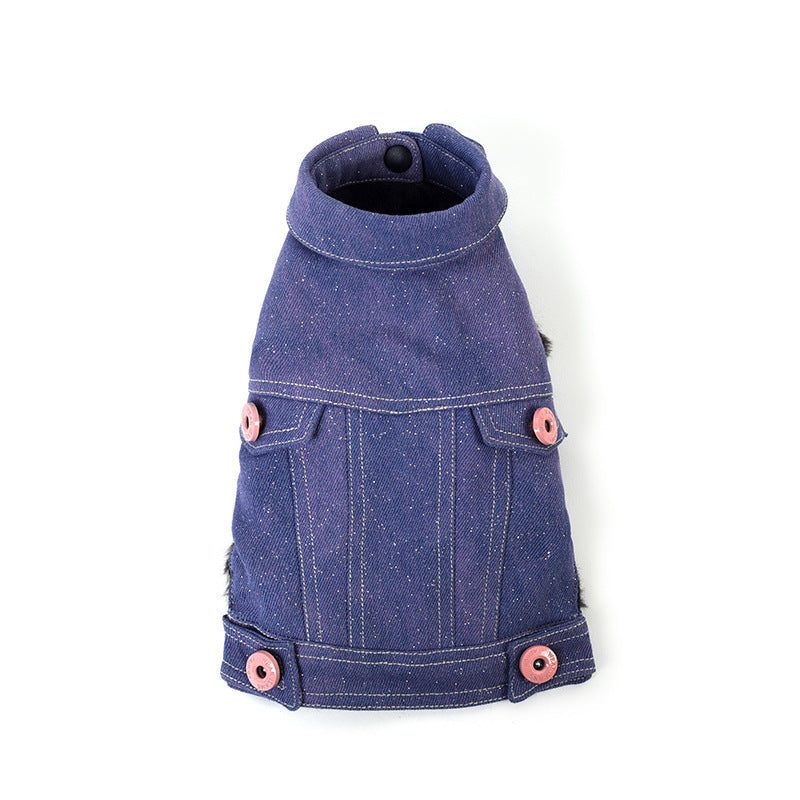 HKM-9669949 Pet Cowboy Vest in Blue, Black, and Purple - Punk Style Denim Waistcoat for Pets