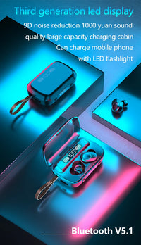 HKM-967187 Wireless Bluetooth 5.1 Earbuds with Touch Control, IPX7 Waterproof, and Built-in Flashlight Clock