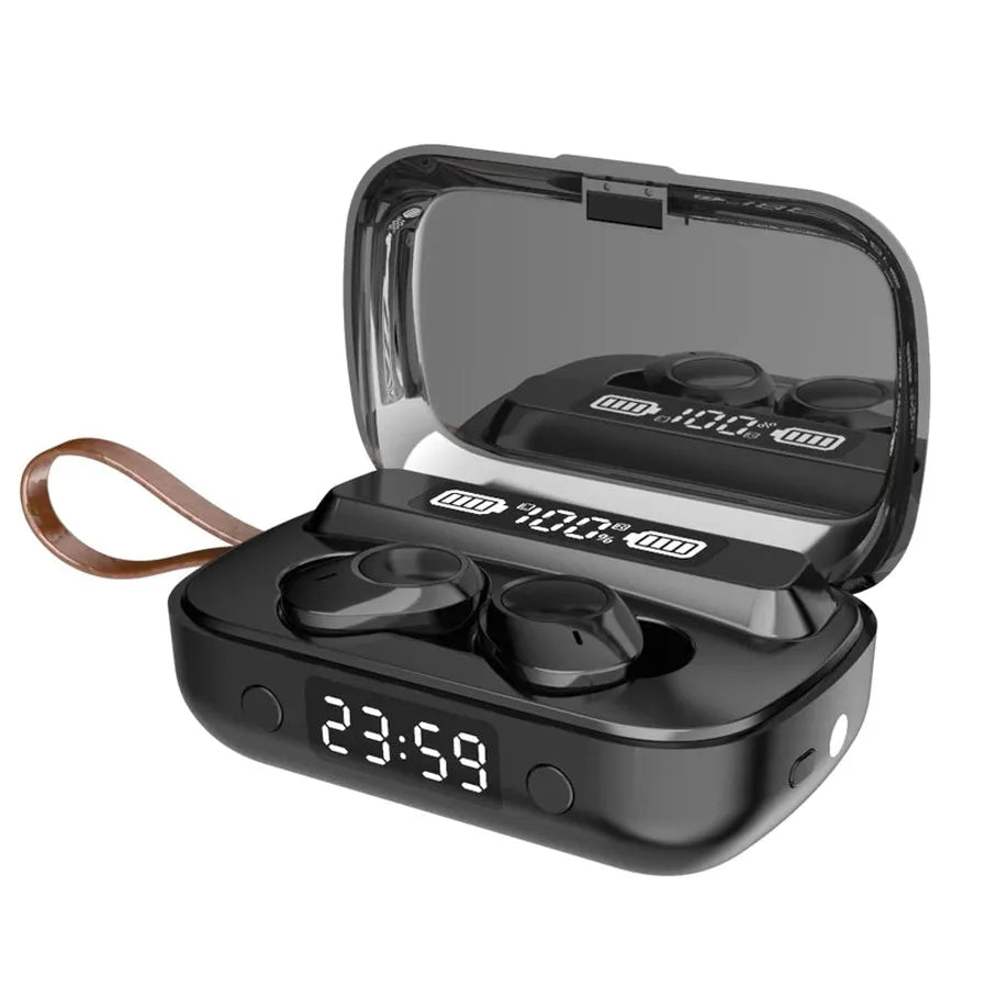 HKM-967187 Wireless Bluetooth 5.1 Earbuds with Touch Control, IPX7 Waterproof, and Built-in Flashlight Clock