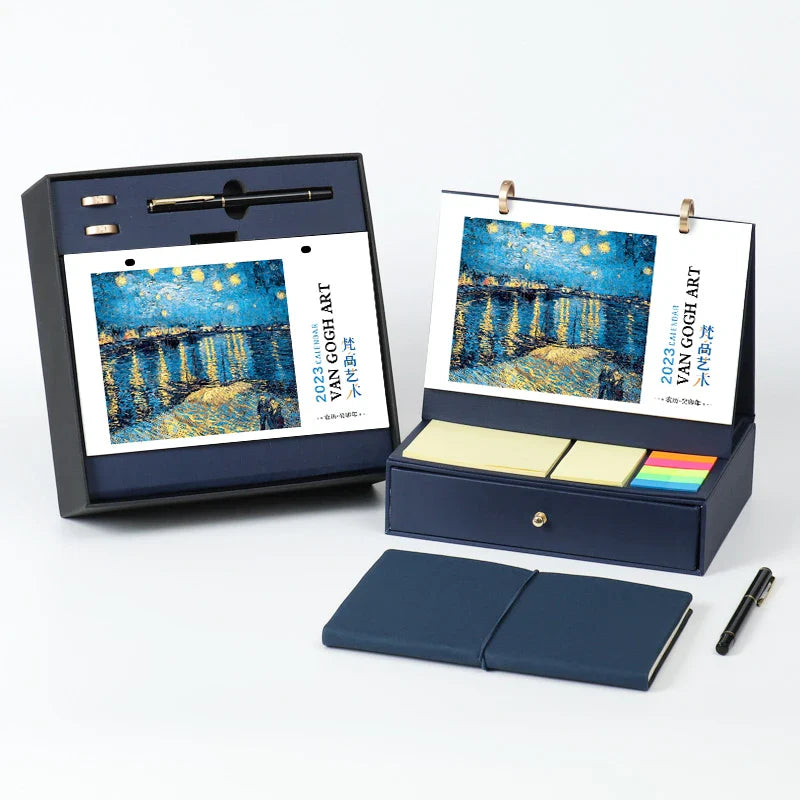 HKM-967315 2023 Foldable Calendar with Notebook and Sticky Notes, Compact Design for Organisation