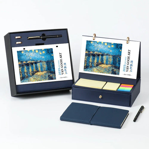 HKM-967315 2023 Foldable Calendar with Notebook and Sticky Notes, Compact Design for Organisation