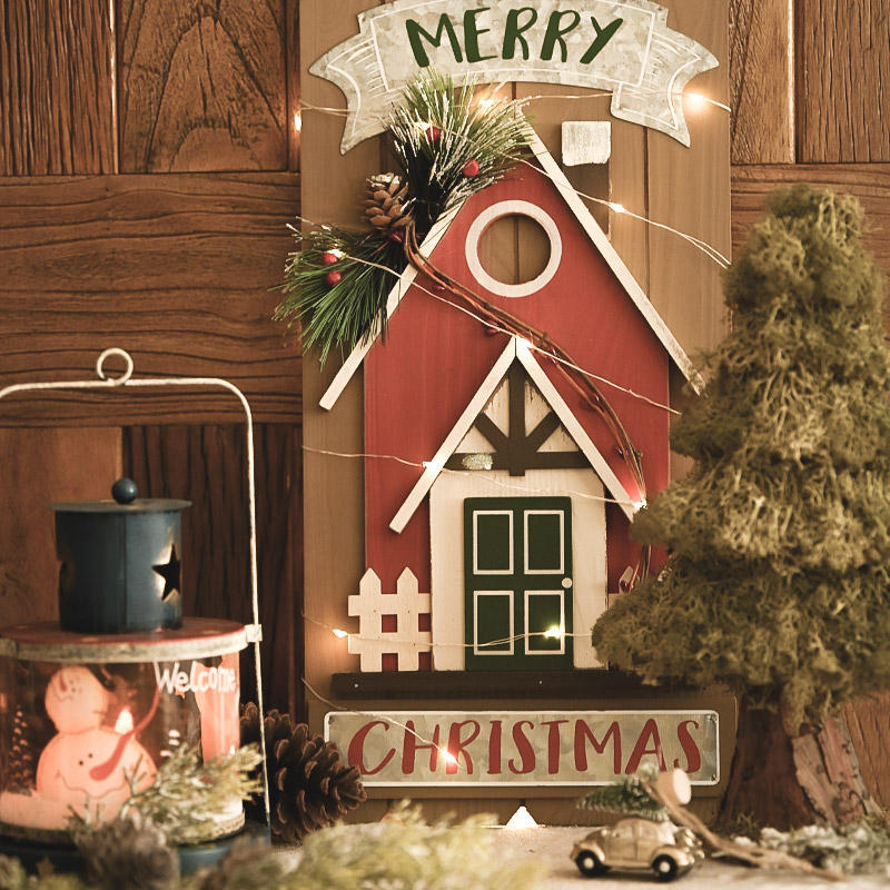 HKM-967315 Wooden House Ornaments for Christmas Hanging Decoration