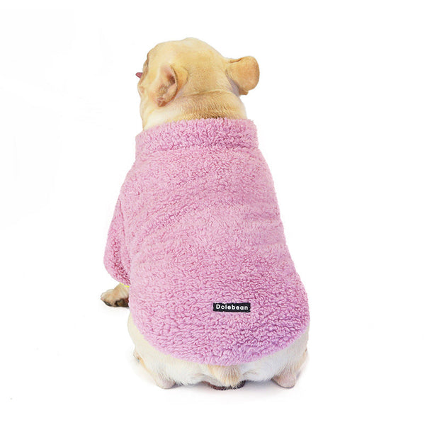 HKM-9673917 Thickened Tricolor Coral Velvet Pet Sweater in Purple, Gray, and Orange