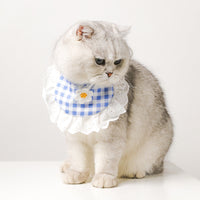 HKM-9674941 Cute Lace Bib and Plaid Saliva Towel for Pets in Yellow, Red, and Blue