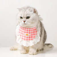 HKM-9674941 Cute Lace Bib and Plaid Saliva Towel for Pets in Yellow, Red, and Blue