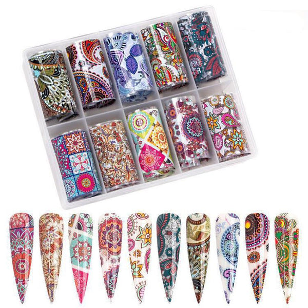 HKM-967507 Translucent Floral Nail Stickers - 10-Pack Starry Paper Ornaments for Nail Art