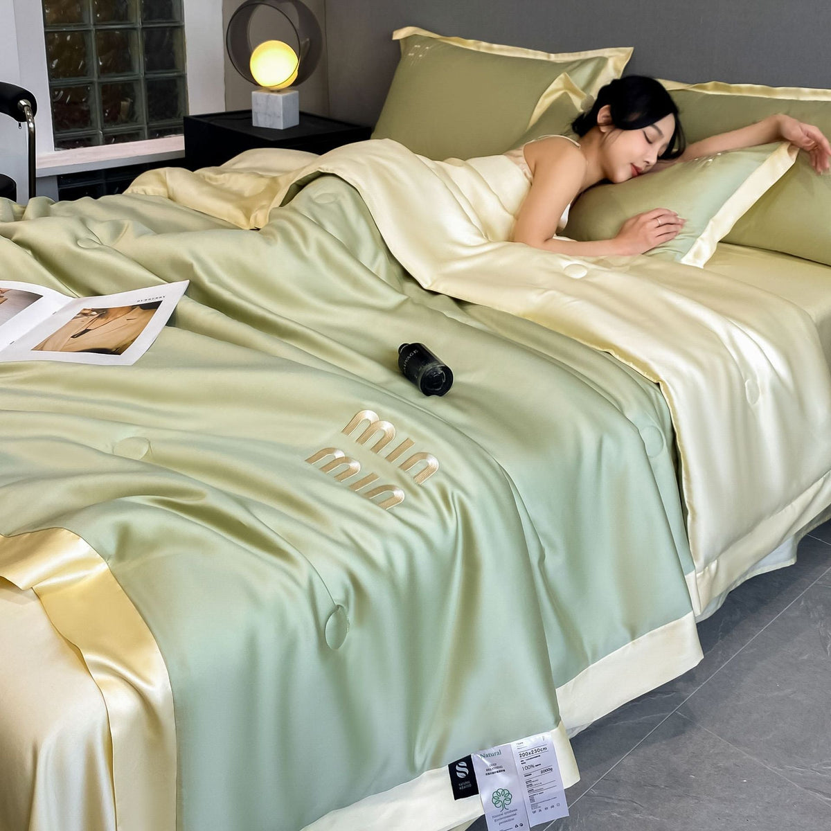HKM-967507 Washed Silk Embroidery Summer Quilt Set with Pillowcases - Multiple Sizes Available