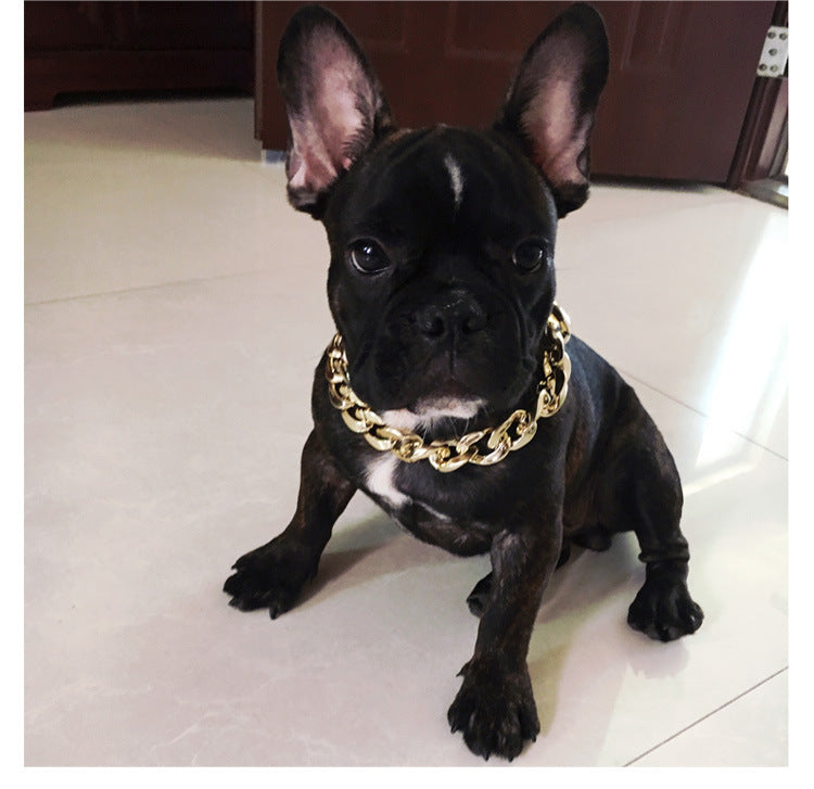 HKM-9675325 Gold Chain Buckle Collar for Small and Medium Dogs - Twisted Design, Adjustable Size, Pet Necklace