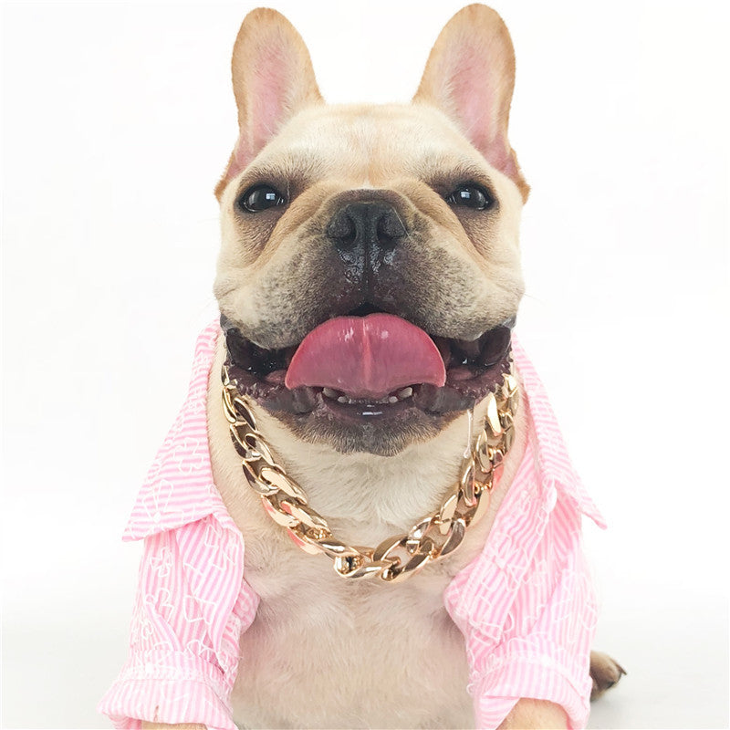 HKM-9675325 Gold Chain Buckle Collar for Small and Medium Dogs - Twisted Design, Adjustable Size, Pet Necklace