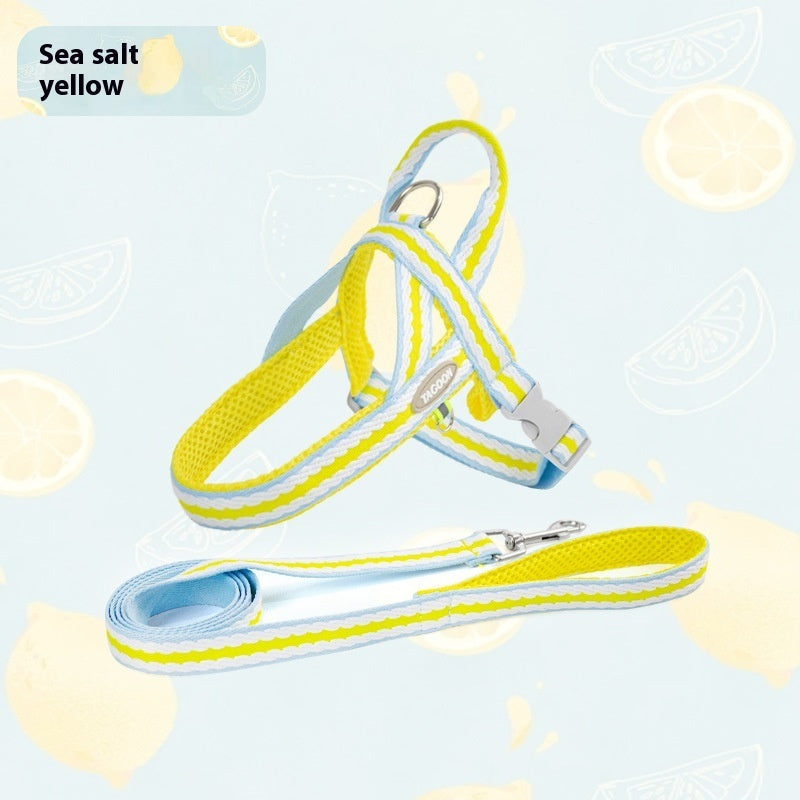 HKM-9676605 Portable Pet Harness with Hand Holding Rope - Available in Sea Salt Yellow, Fumigated Purple, Cream Powder, Coral Orange