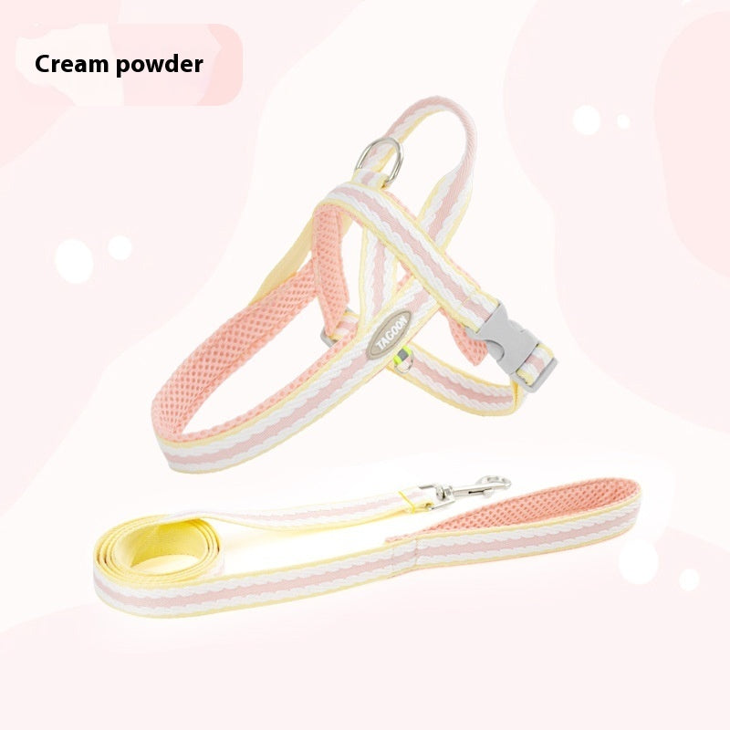 HKM-9676605 Portable Pet Harness with Hand Holding Rope - Available in Sea Salt Yellow, Fumigated Purple, Cream Powder, Coral Orange