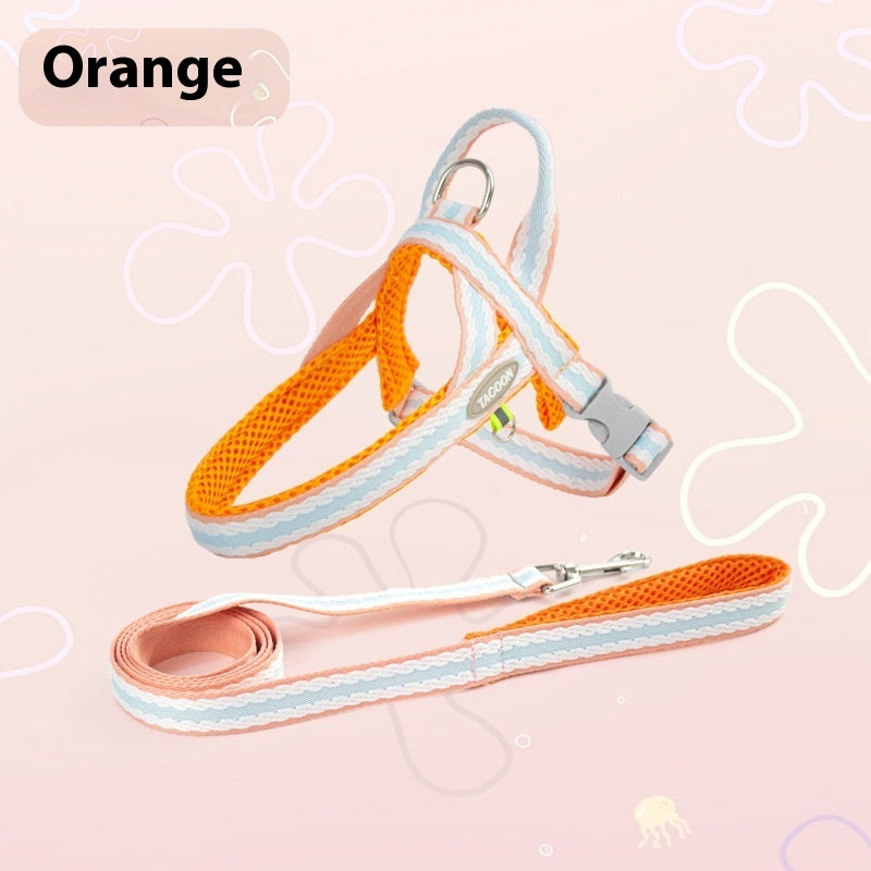 HKM-9676605 Portable Pet Harness with Hand Holding Rope - Available in Sea Salt Yellow, Fumigated Purple, Cream Powder, Coral Orange