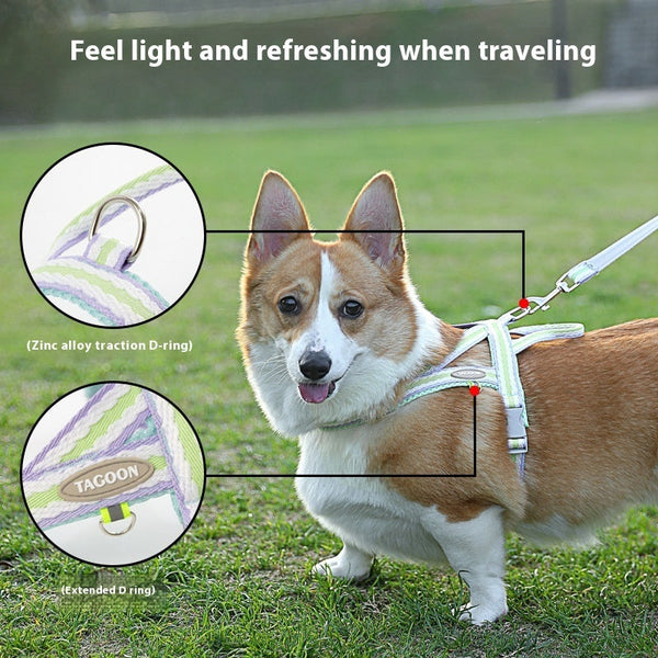 HKM-9676605 Portable Pet Harness with Hand Holding Rope - Available in Sea Salt Yellow, Fumigated Purple, Cream Powder, Coral Orange